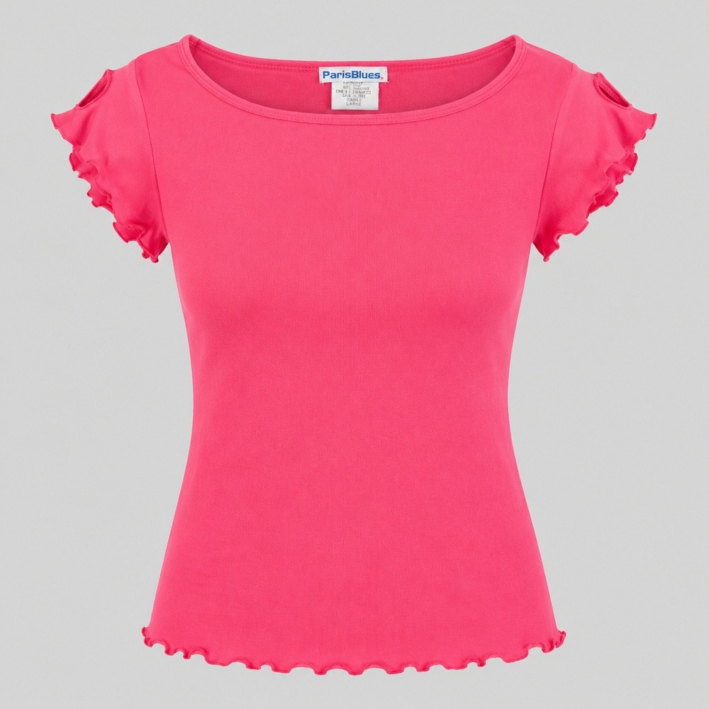 Paris Blues Pink Ruffle Sleeve Lettuce Edge Scoop Neck Top Large